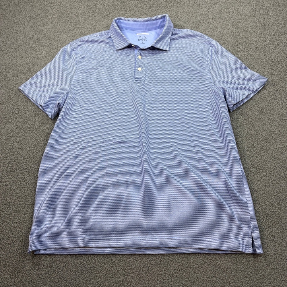 Jos A Bank Polo Shirt Mens Large Blue Tailored Fit Micro Pattern Short Sleeve